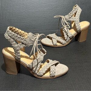 ESPRIT Taupe Braided Lace-up Tan Block Heels